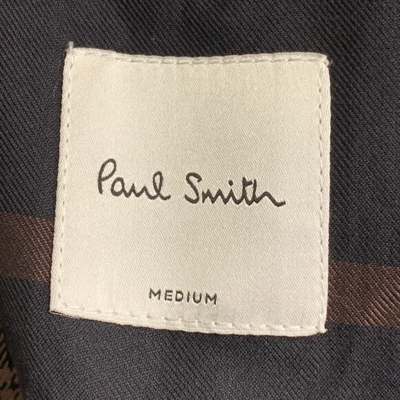 PAUL SMITH Size M Tan Navy Black Plaid Wool Blend Hidden Placket Coat - Picture 5 of 6